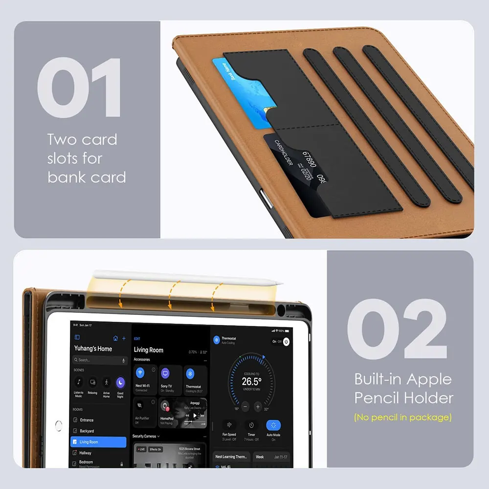 product laudtec shockproof pu leather tablet cover multi angle stand case with pencil holder card pocket for ipad 9th generation pbk327-5