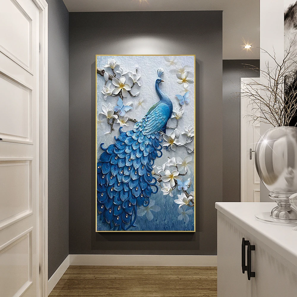 Custom Canvas Peacock Round 5D Crystal Diamond Painting Kit Handwork Decorative Animal Paintings