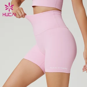 HUCAI Custom 73%polyester 27%spandex High-waist Triangular Gusset 6-inch Inseam Functional Training Gym Shorts Women