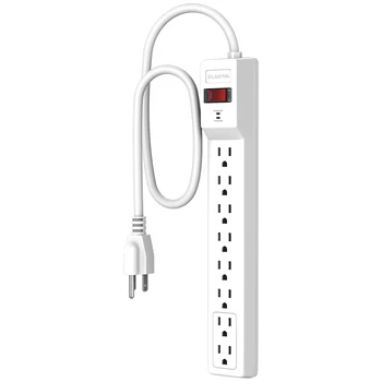 125V 15A ETL Listed White 6FT Extension Cord Power Strip For Home and Office 8 Outlet 735J Surge Protector
