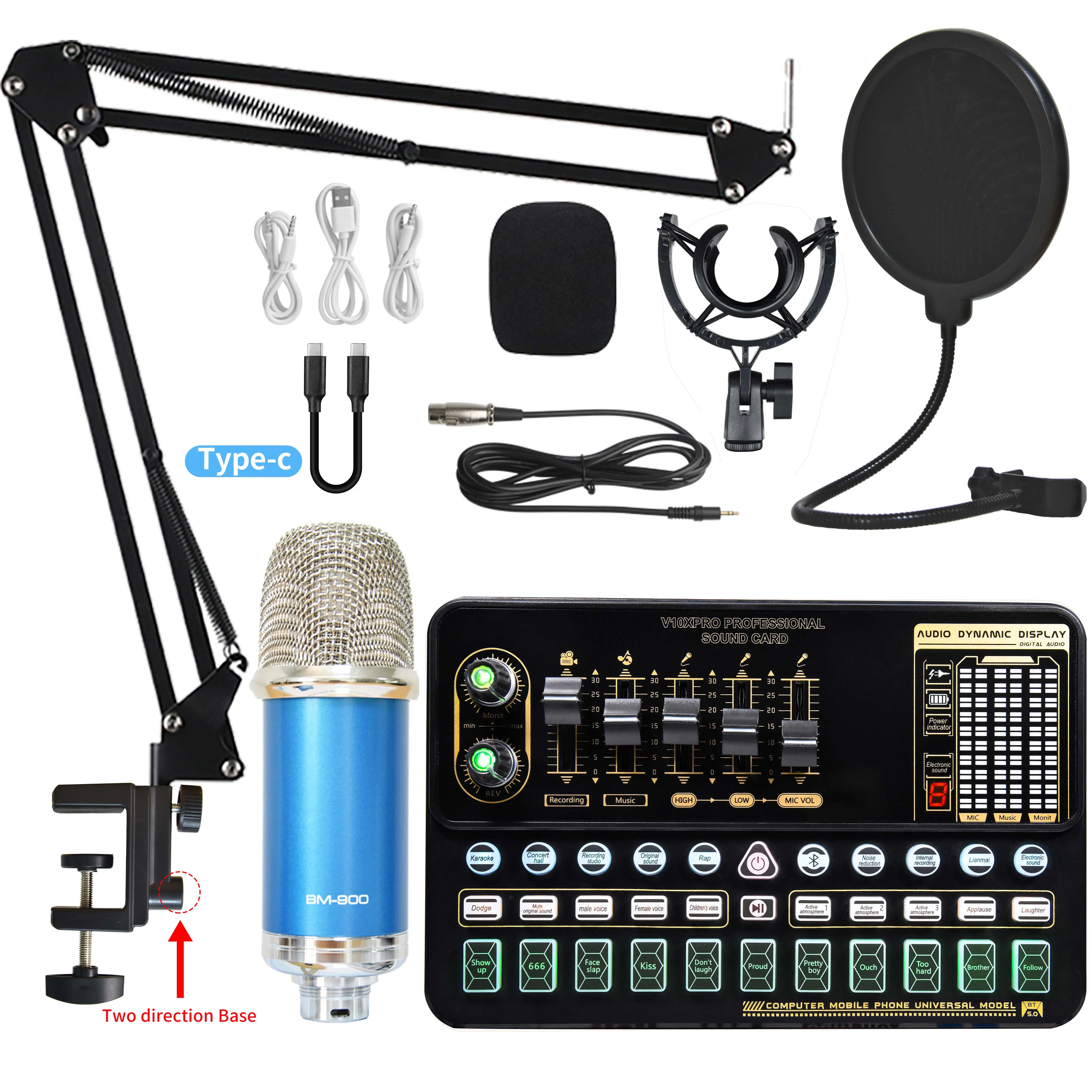 Professional Audio V10XPRO Set BM800 Smart Studio Condenser Microphone New Upgrade Portable LED for Live Noise Cancelling