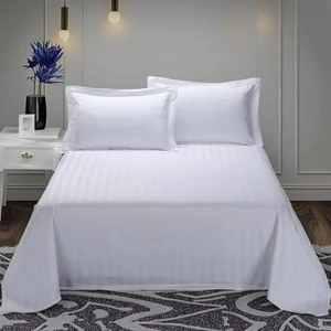 Wholesale Customized Size Luxury White 3cm Stripe Jacquard Duvet Cover Bed Linen 100% Cotton Bedding Sheet Set for Star Hotel