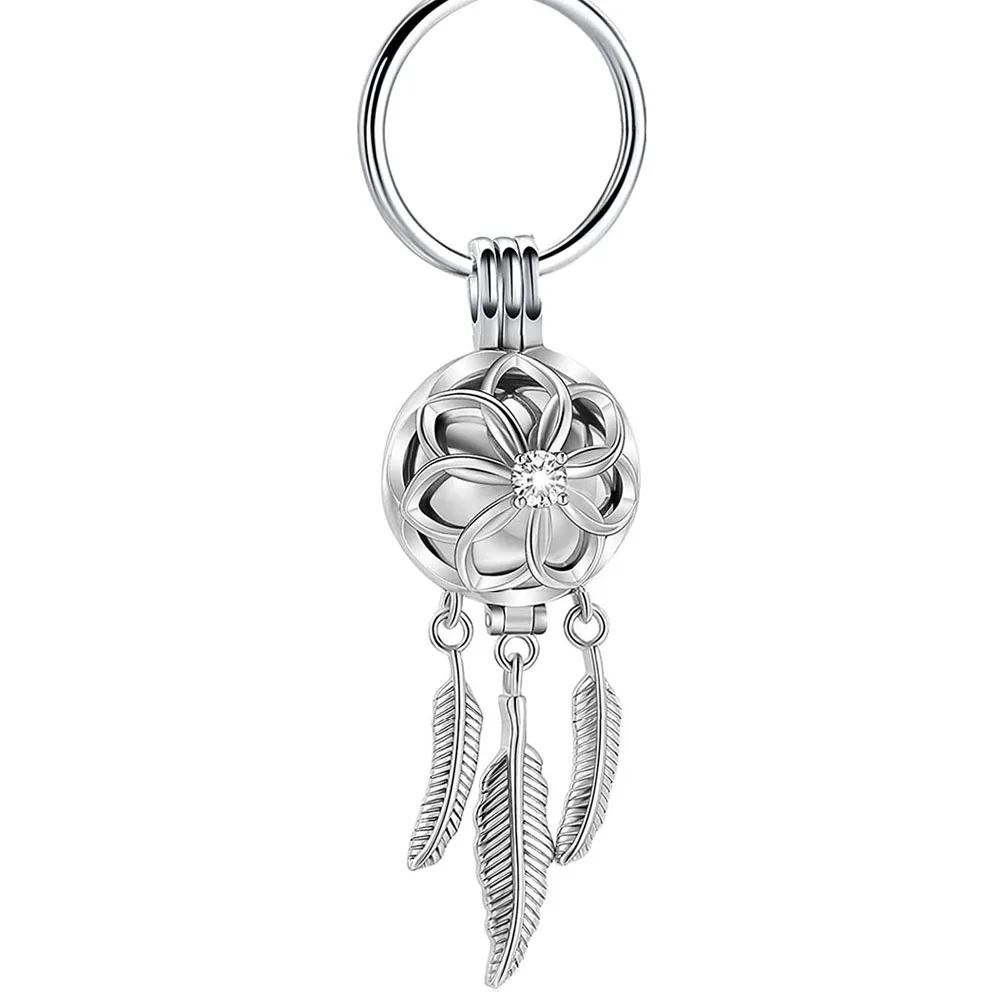 Cremation Jewelry Stainless Steel Urn Feather Tassel Hollow Keychain Cremation Aluminum Urn Memorial Pet/Human