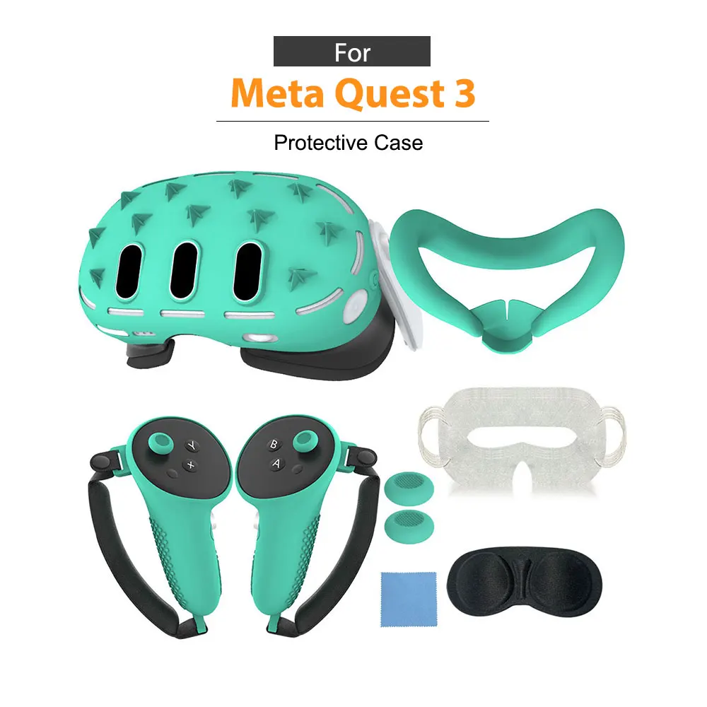 Vr Case For Meta Quest 3 Accessories Video Gaming Silicone Cover Mask Grip 7 Pieces Set Breathable Face Protection Controller supplier