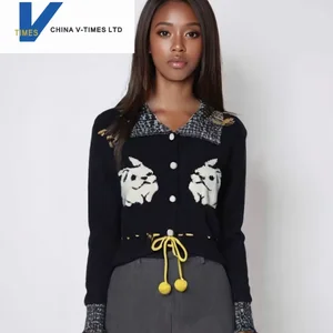 China V-times 2026 Women's Casual Design Color-Blocked Lapel Knit Sweater Versatile Top for Spring Autumn New Animal