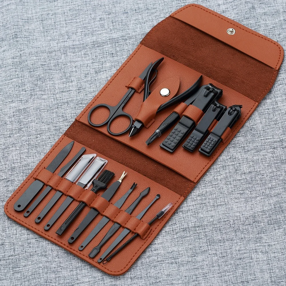 16pcs Amazon Hot Sale Manicure Pedicure Set in Soft Leather Pouch for Gift and Give Away