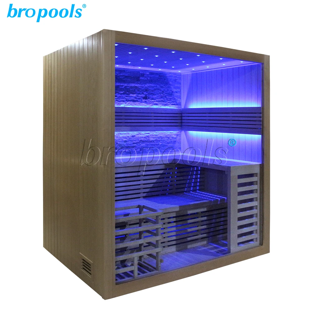 Bropool Luxury Smart Indoor Multi-Function Full Spectrum Infrared Sauna Room 4-6 Low EMF Red Light Control Panel Modern Hemlock