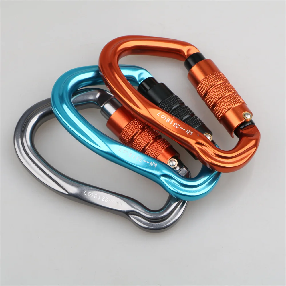 Heavy Duty 25kn Screw Locking D Shape Rock Climbing Clips Aluminum