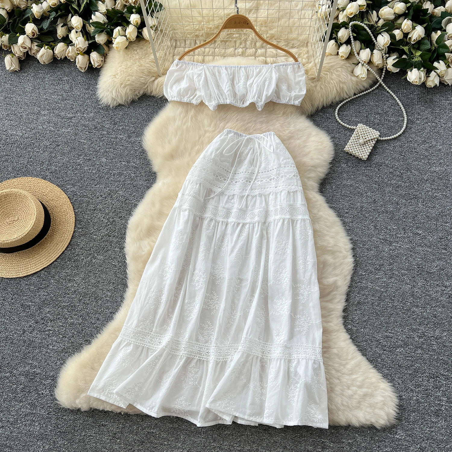 2025 Summer Women's Fairycore Sets Puff Sleeve Crop Top And Skirts Set  Clothing Wholesale