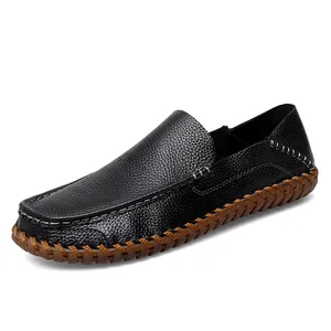 Men's Solid Leisure Shoes Handmade Leather Cowhide Spring Low-top Slip-On Stitch One-pedal Driving Casual