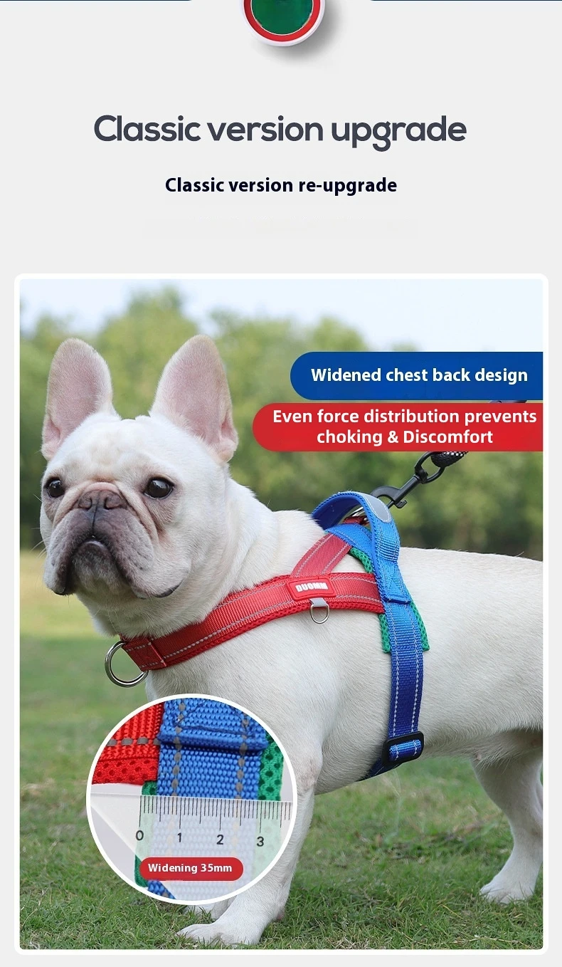 Fashionable Reflective Saddle Harness for Dogs Wide Polyester Color-Block Webbing No-Pull Design Comfortable Padded Chest Plate
