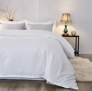 Wholesale 100% Polyester Hotel Quality 4pcs Bedding Set White Woven Technique Bed Sheet Pillowcase Duvet Cover