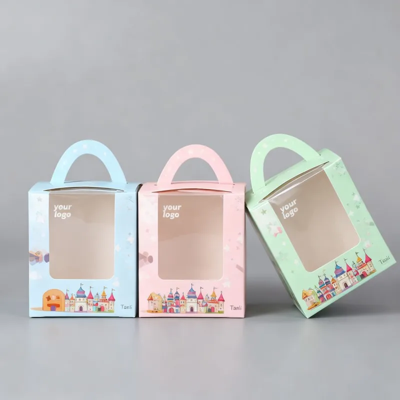 Caixas de Exibição para Festas de Natal com Janela, Caixas de Papel com Alça, Dobráveis, em Cartolina Branca com Impressão Digital e Alça