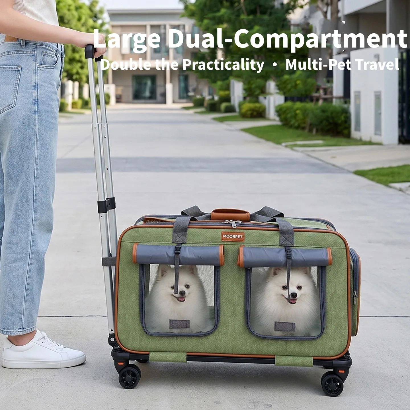 Cat & Dog Carrier Rolling Pet Travel Bag large capacity breathable mesh dual compartment