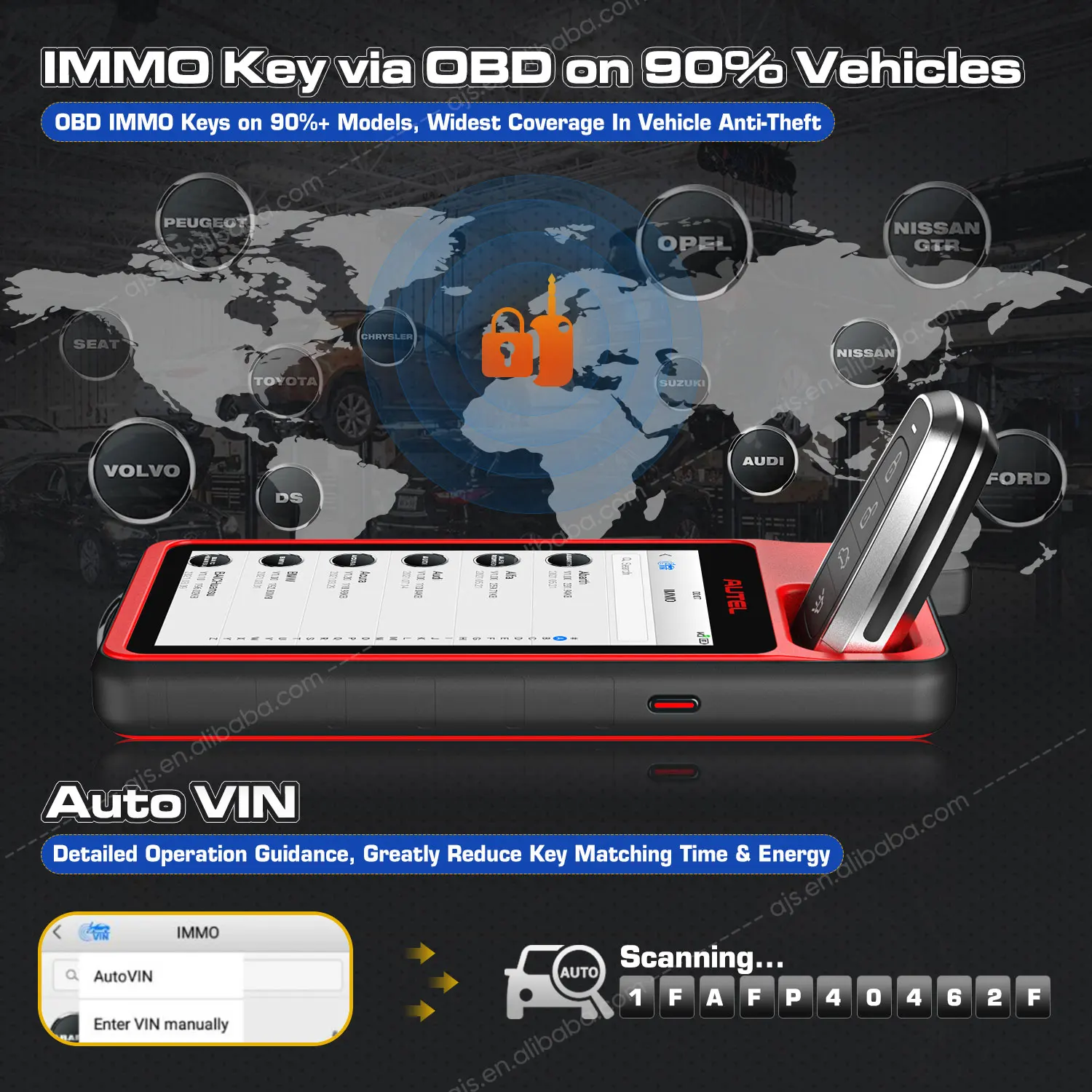 Autel MaxiIM KM100X キープログラミングツール OBD2スキャナー 自動車