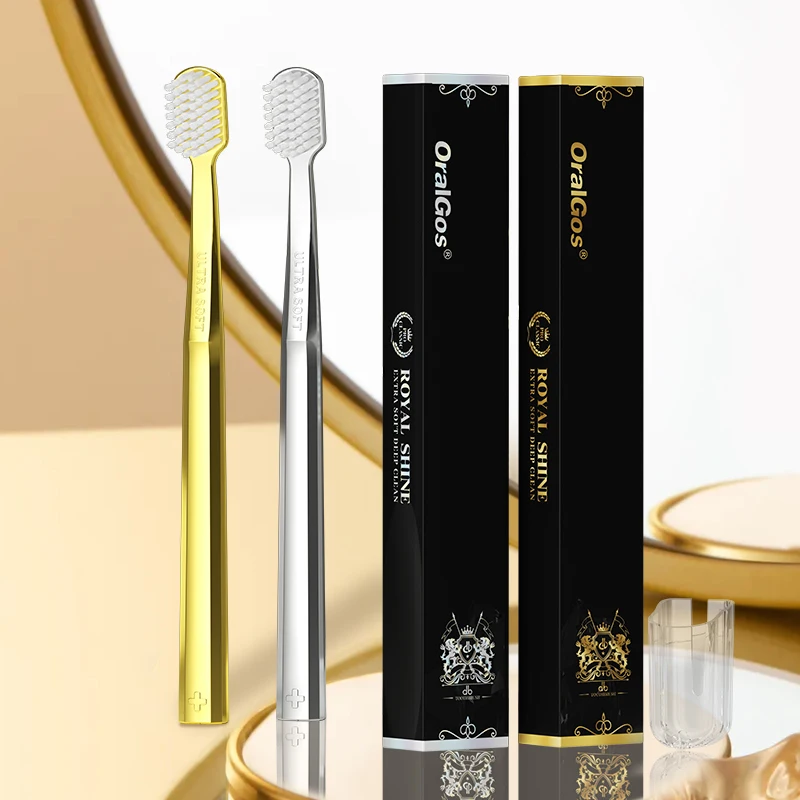 Luxury PBT Toothbrush in Gold and Silver High Quality Super Soft Bristles for Home Guests and Travel