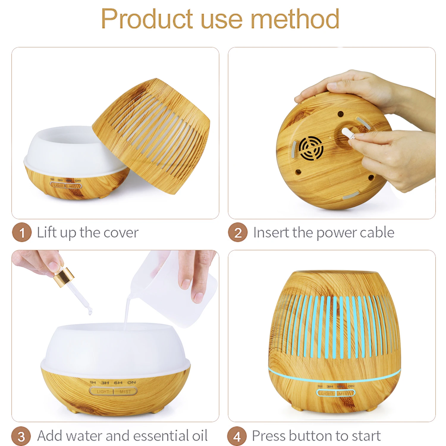 400ml Scent Fragrance Ultrasonic Diffuser Essential Oil Wooden Grain Yoga Spa air Humidifier Aromatherapy Diffuser