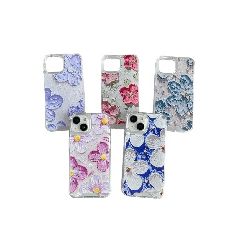 Laudtec Floral Flower Retro Oil Painting Protective Case for iPhone 15 pro max Slim Fit Acrylic Shockproof Cover Case