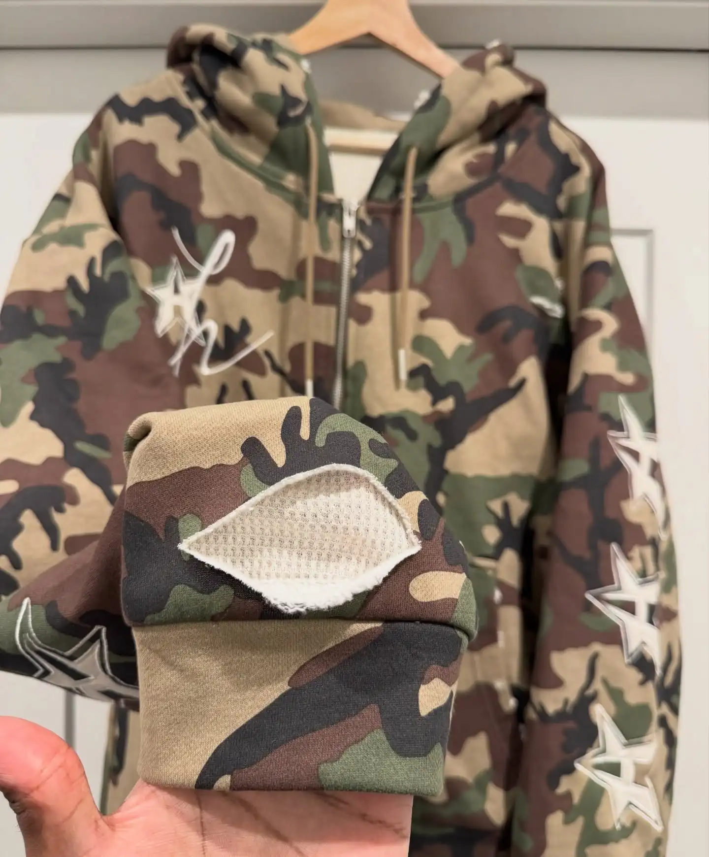 Manufacturer Custom Hoddie Hombre Dtg Printed 420 GSM Cotton French Terry Zip up Camouflage Camo Acid Wash Distressed Hoodie Men gallery 4
