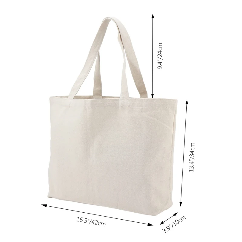 Wholesale Heavy Duty Plain Canvas Tote Bag with Zipper Inside Pockets for Shopping