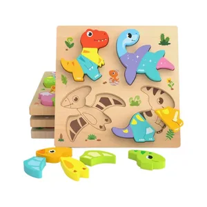 Cartoon 3D Wooden Puzzle Game for Kids Montessori Early Education Blocks Gifts Jigsaw Puzzle Toy for Boys and Girls 1 to 3 Years