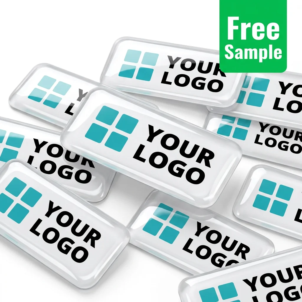 Custom Clear Epoxy Dome Sticker | 3D Glossy Domed Resin Rectangle Logo Label Free Sample OEM