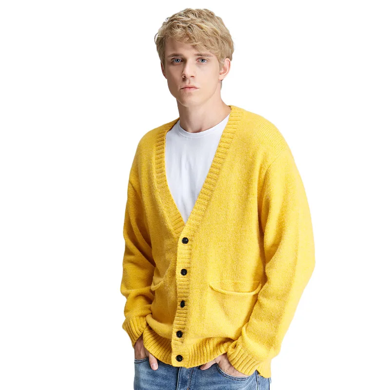 High Quality Solid Color Top Simplicity Thick Coat Autumn Button Fashion new Long Sleeve Knit Wool Sweater Mens Cardigan