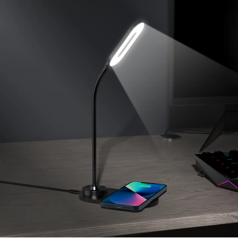 HT-12 Color LED Desk Lamp Built-in 15W Wireless Charger for Students Table Lamp Creative New Product