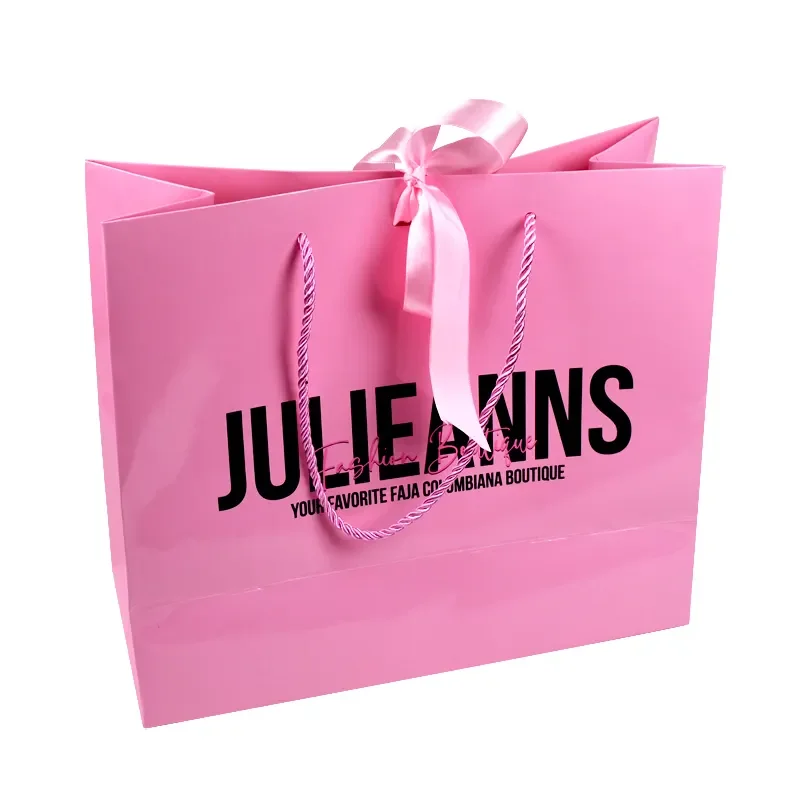 Custom Luxury Gift Pink Paper Bag With Ribbon