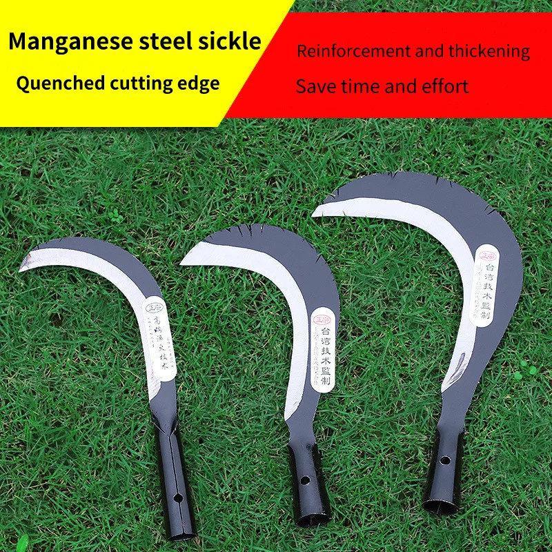 Rice Harvester Long Handle Grain Weeding Sickle Wholesale Grass Sickle Agricultural Wood Handle Sickle