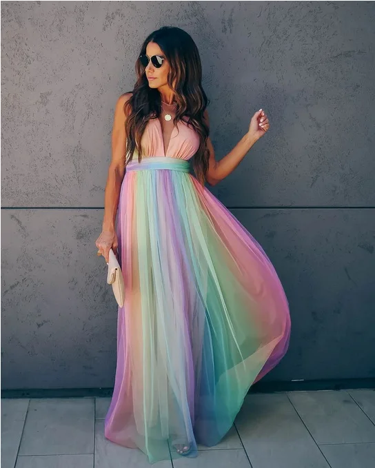 rainbow color dress for women