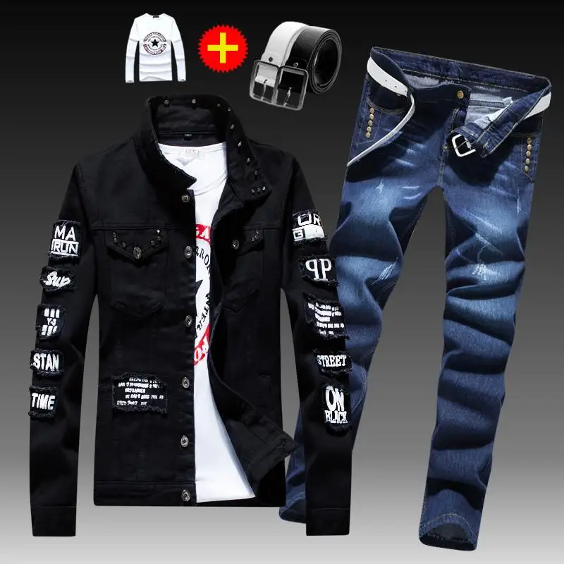 Spring and autumn men's Korean version of denim outer suit casual collocation handsome trendy jacket top clothes