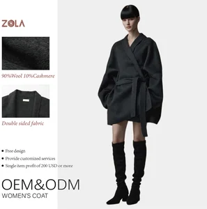 Women's Winter Double-Sided Cashmere Coat with Belt Closure Casual Woolen Outerwear for Keeping Warm