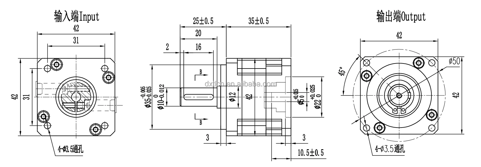 42mm Square Flange Spur Gear High Precision Planetary Speed Reducer Gearbox details