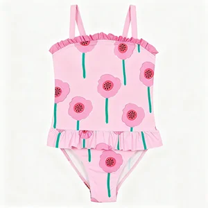 Professional Kid Girls Swimwear One Piece with UV Protection Eco-Friendly Quick-Drying Print Design Customizable Colors & Sizes