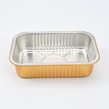 Laixin Smooth Wall Gold Disposable Tin Foil Containers Baking Pans Aluminium Foil Food Trays With Plastic/heat Seal Lid