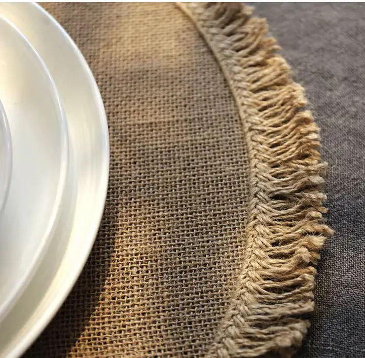 2022 Cr Custom Placemats Fringed Woven Natural Jute Placemats Set Of 4