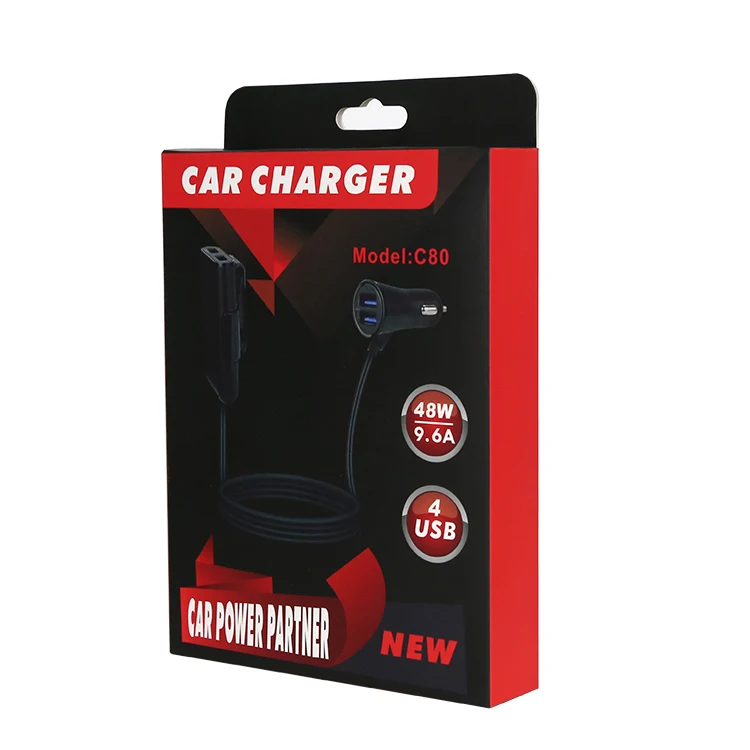 Мобильный телефон 48 Вт 7.3A 4 порта usb Автомобильное зарядное устройство с кабелем для задней панели
