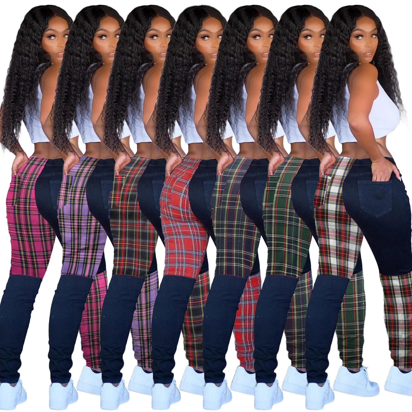 DIDK Women's High Waist Colorblock Tartan Chain Belted Jogger Pants with  Pockets Purple Camel XS at Amazon Women's Clothing store