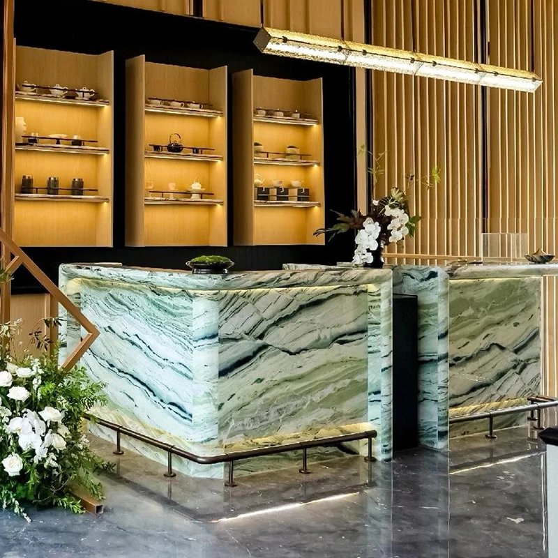 Customizable Luxury Shangri La Jade Marble Modern Green Marble Countertop with 1 Year Warranty for Hotel Marble Reception Desk
