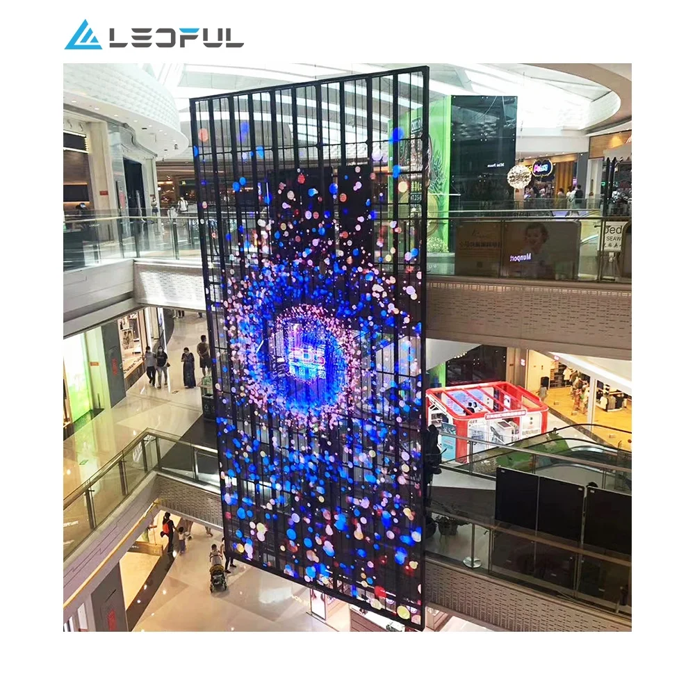 See Through Full Color High Brightness RGB P3.91 Mesh Grille Large Indoor Transparent Glass LED Display Panel Screen