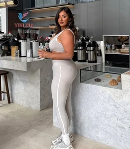 Plus Size Women's Seamless Vest and Yoga Set Peach Hip Lift Sports Pants Outdoor Fitness Skinny Fit Knitting Top Sets