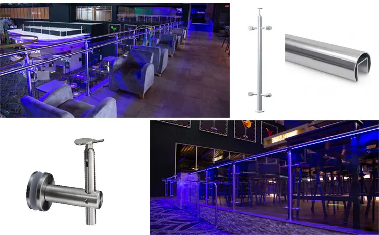 Led Handrails Glass Railing Modern Design Stainless Steel Stair Handrail Glass Railing with LED Light