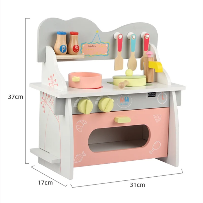 Wooden Kids Play House Simulation Cooking Kitchen Tableware Cooking