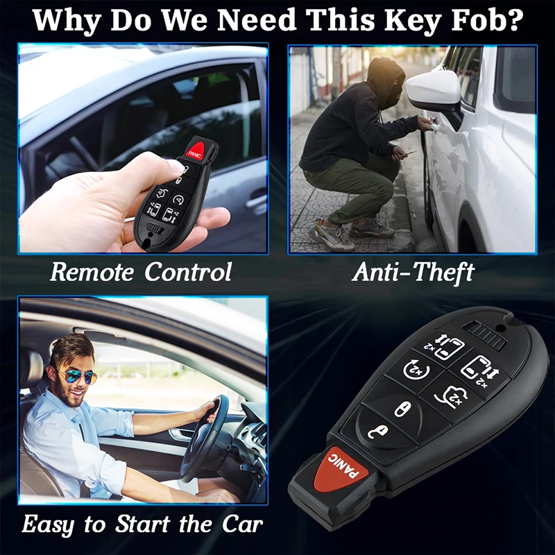 OBD Key Self Programmer and Keyless Enter Remote 6 Button Kit Compatible for Jeep Dodge Chrysler M3N5WY783X IYZ-C01C