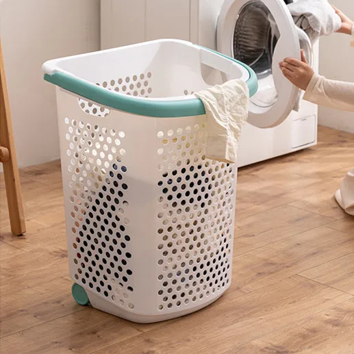 Rolling Plastic Laundry Hamper With Wheels And Handle Bathroom Storage