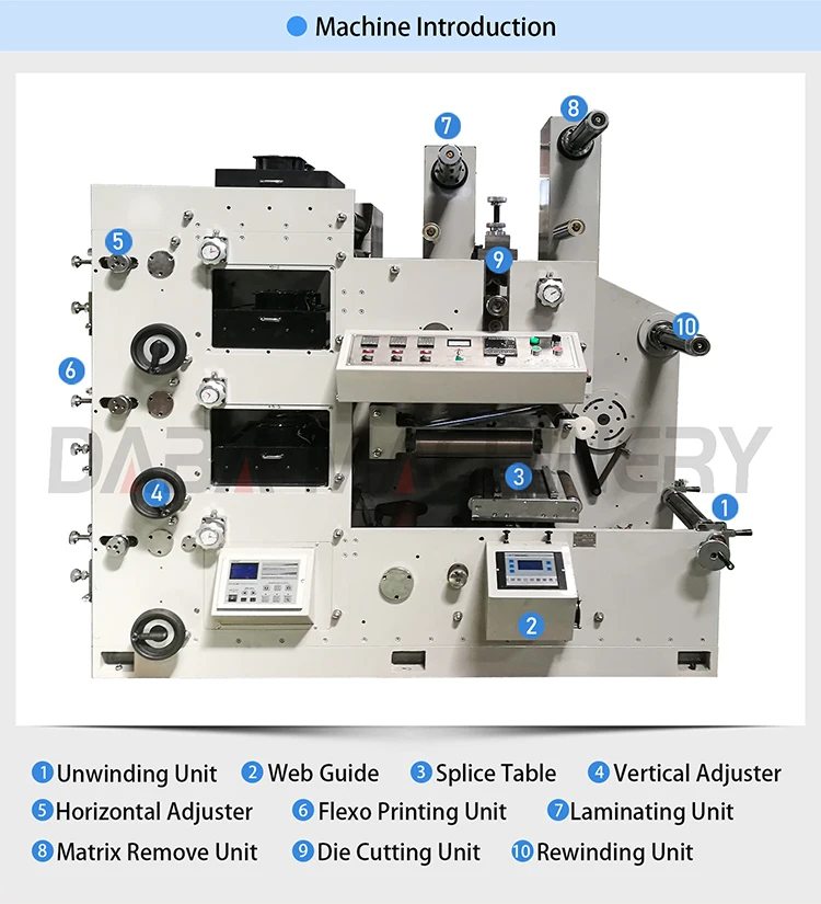 2 3 4 Color Flexo Paper Film Label Roll to Roll Printing Machine