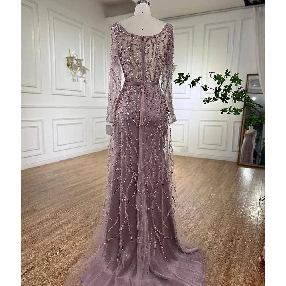 Arabic Dusty Pink High Split Women Wedding Party Gowns Beaded Luxury Dubai  Long Plus Size Evening Dresses With Removable Skirt