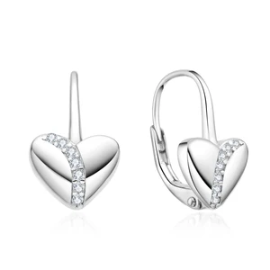 Rhodium Plating Trendy Zircon Stone 925 Sterling Silver Heart-Shaped French Lock Earrings