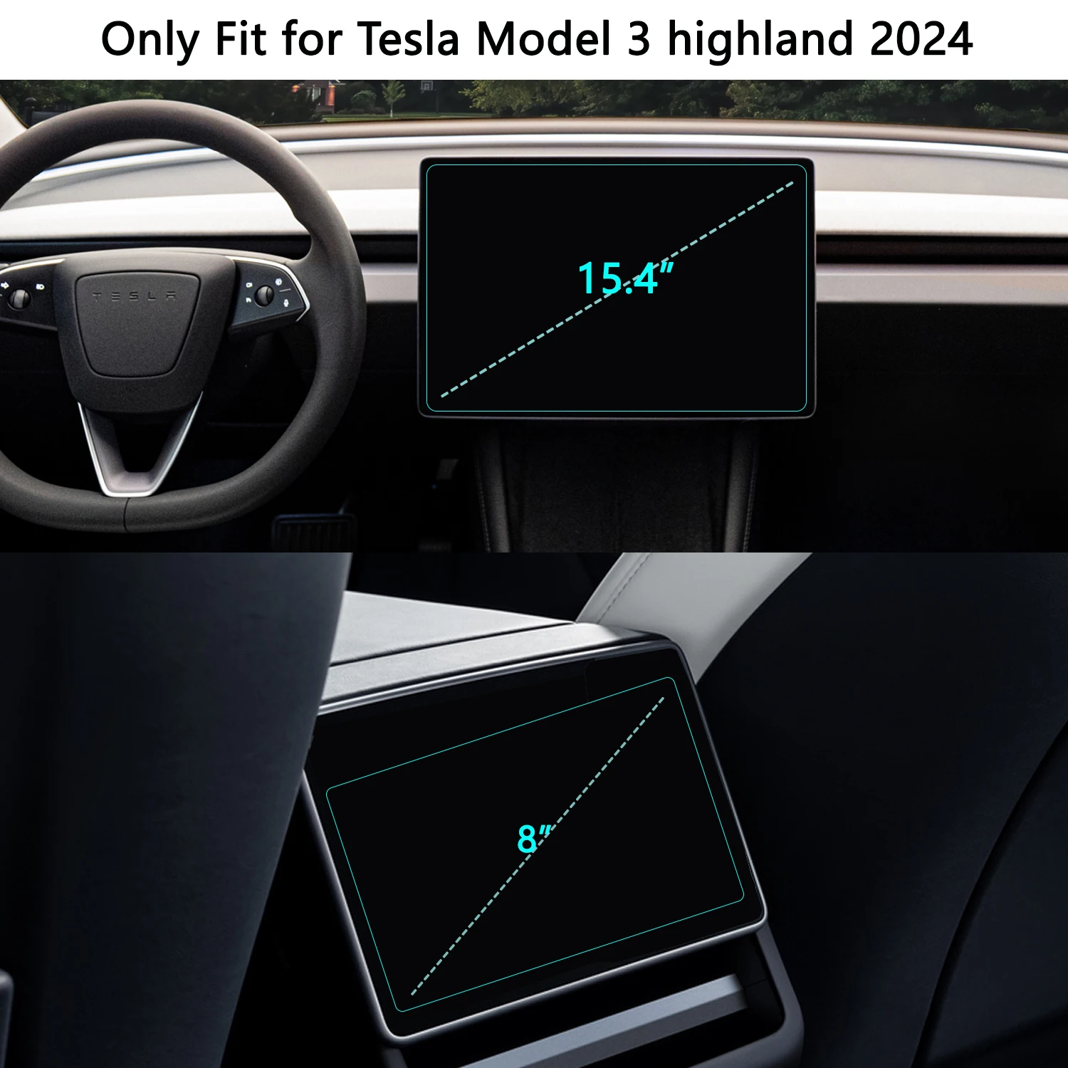 2024 Accessories 15.4 inch Front Screen & 8 Rear for New Tesla Model 3  Highland Y Screen Protector with Tool Tempered Glass
